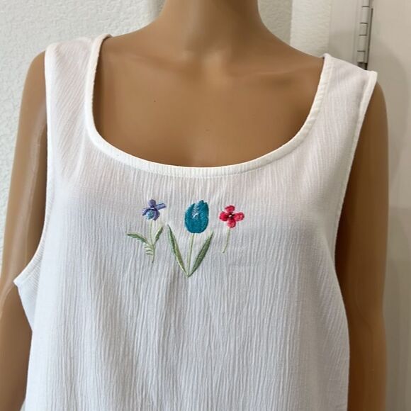 Dress Barn Dress Woman Sz 3X Scoop Neck Sleeveless White Floral Embroidered Maxi - Picture 2 of 8